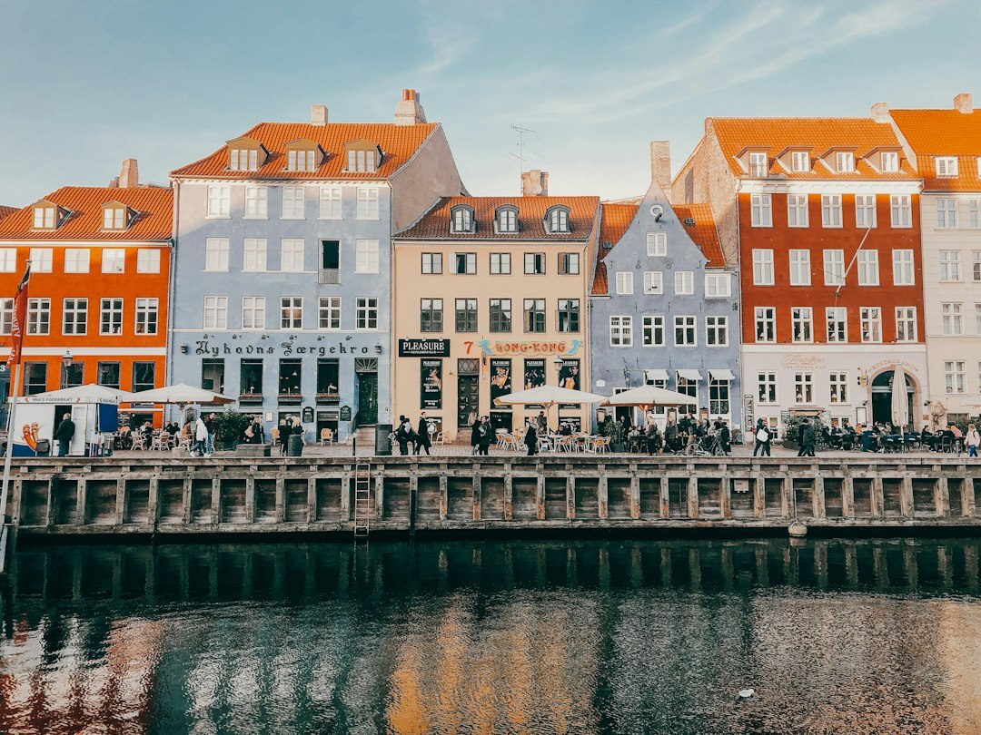 Colorful townhouses along a canal in Copenhagen