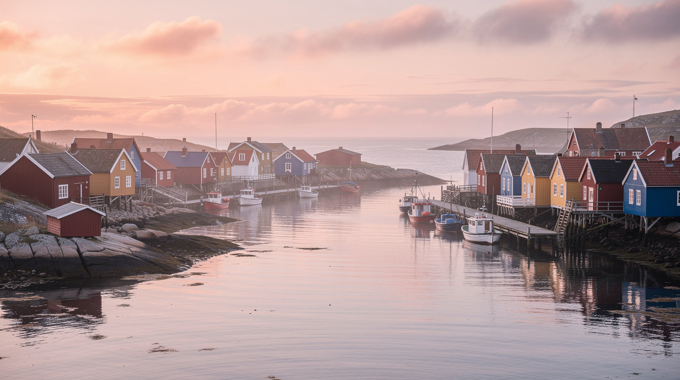 Fishing village on the Danish coast at sunrise