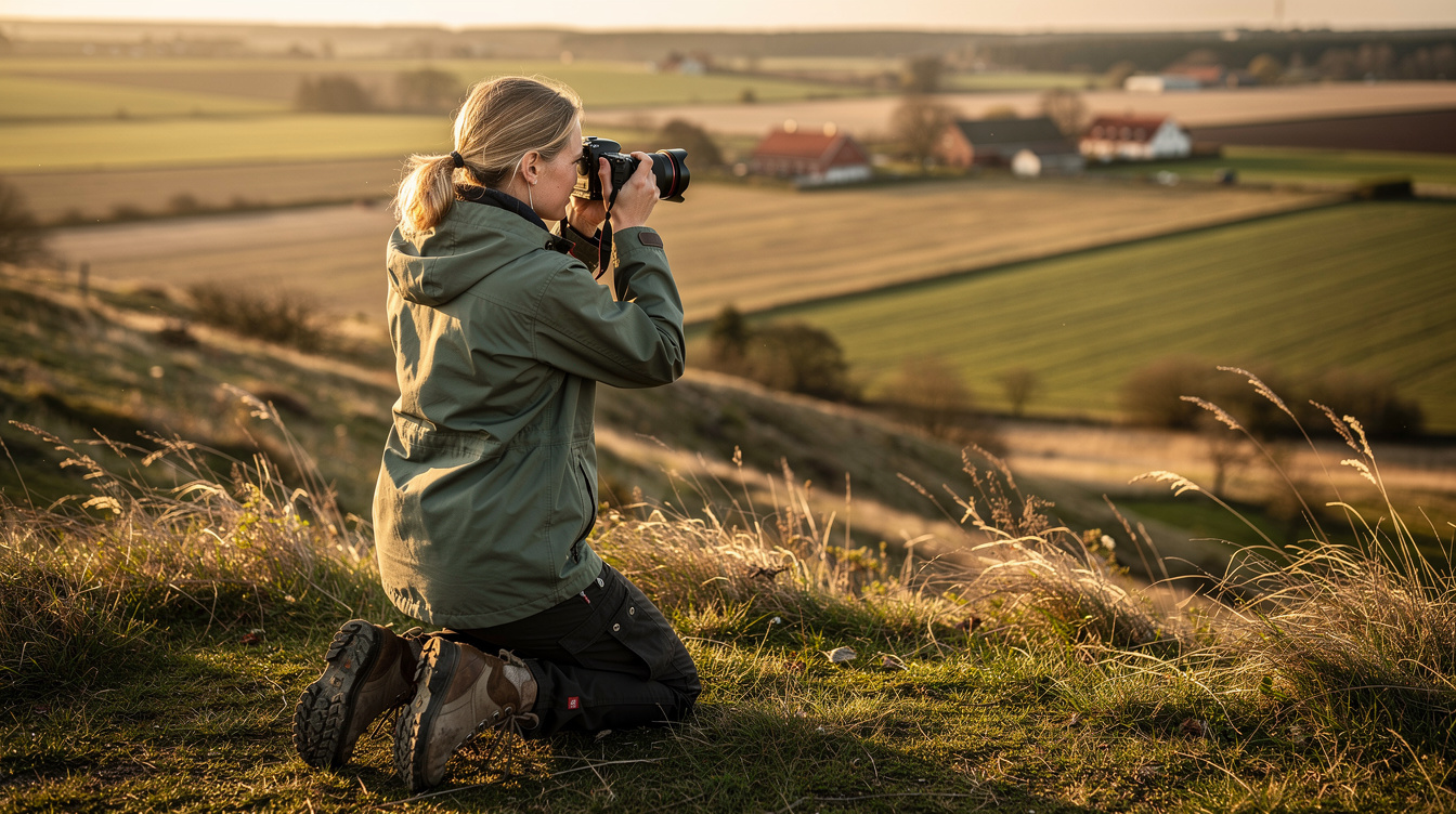 Photographer shooting a landscape at golden hour